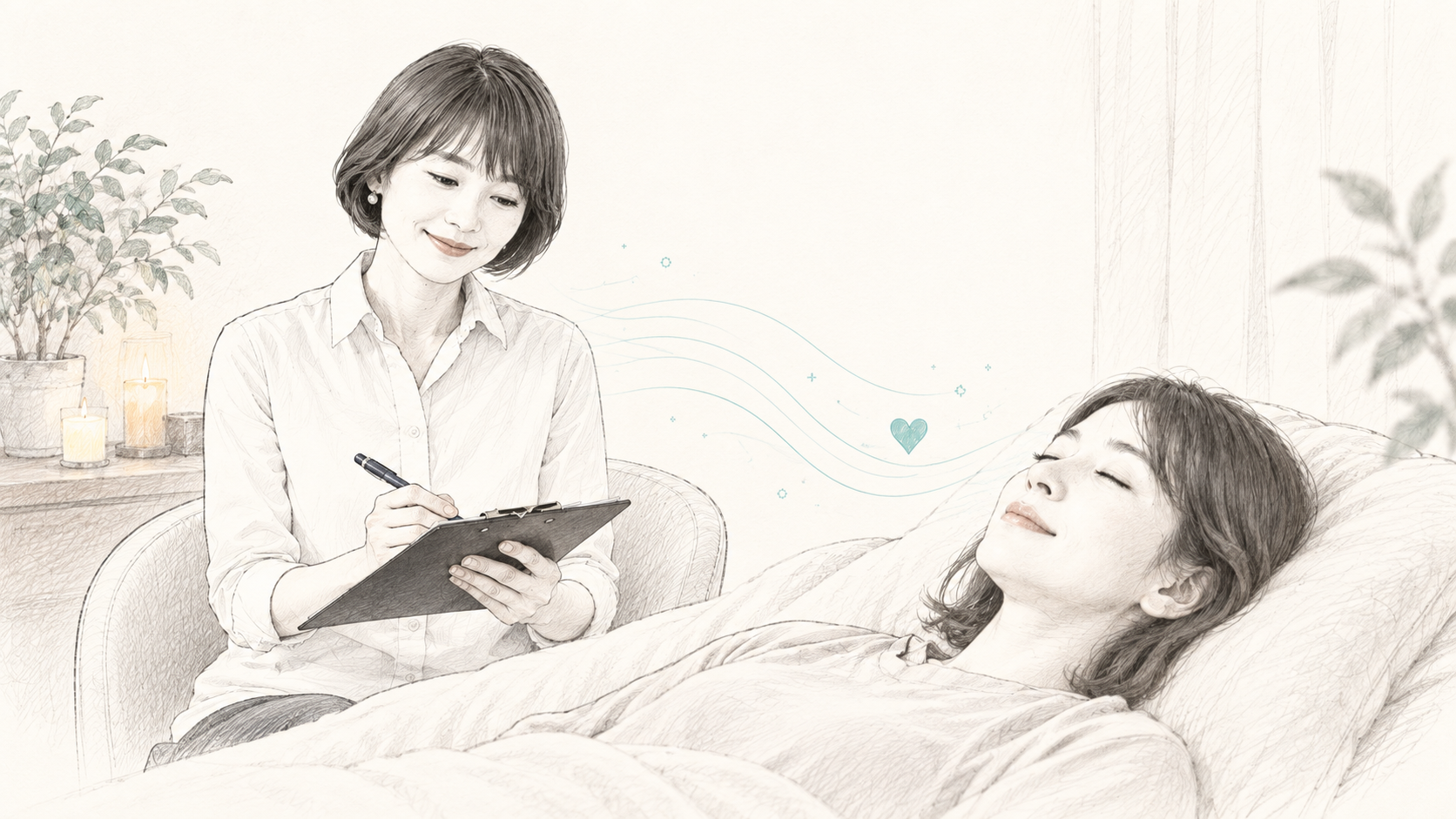 セラピストと相談者が対話しているやさしいイラスト